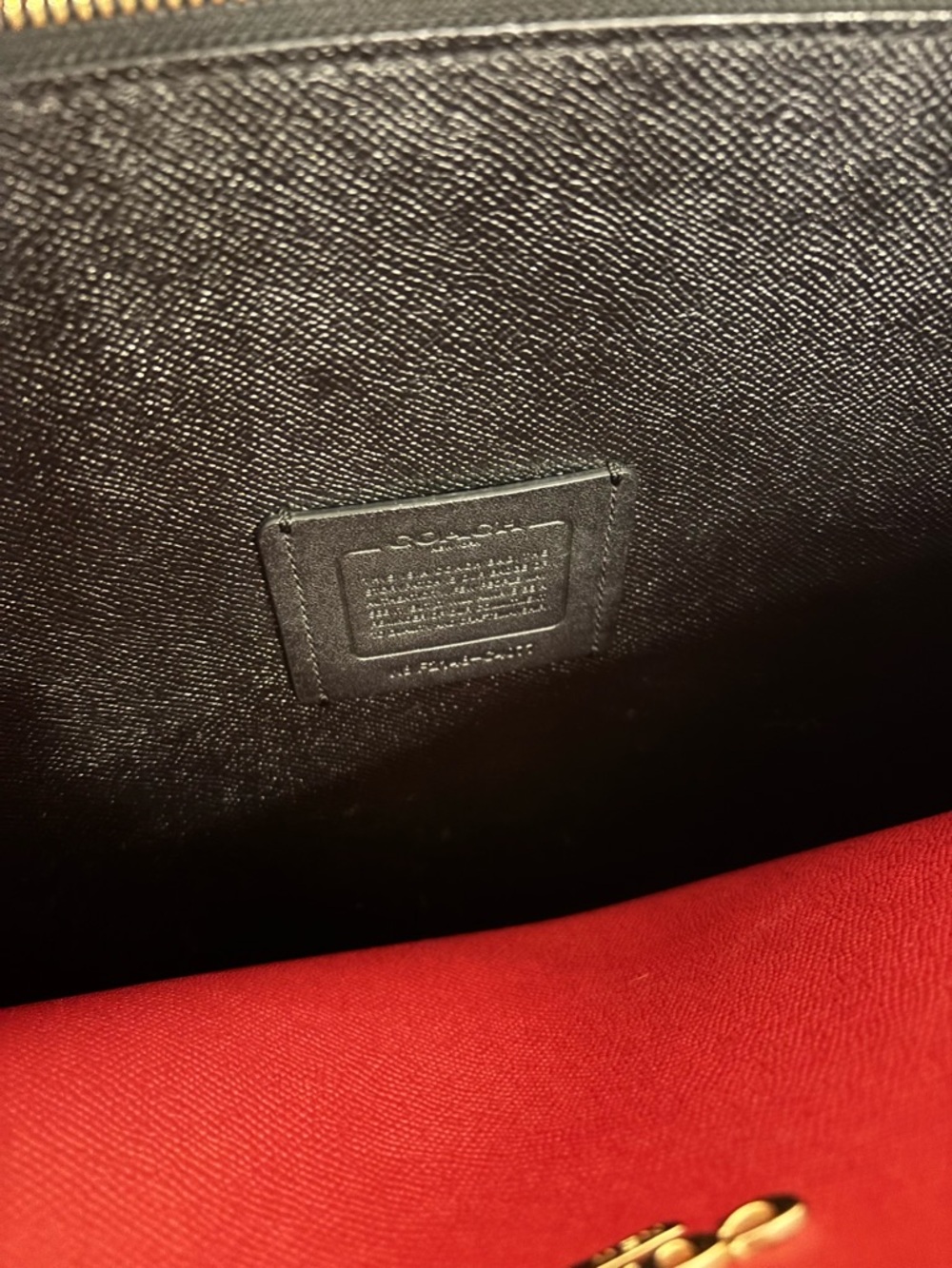Coach Black Leather Tote with Red Interior Accent - Picture 8 of 14